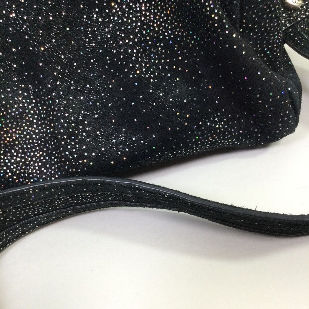 Hobo Womens International Medium Sheila Bag Satchel Suede Glitter Black One Size - Picture 4 of 16